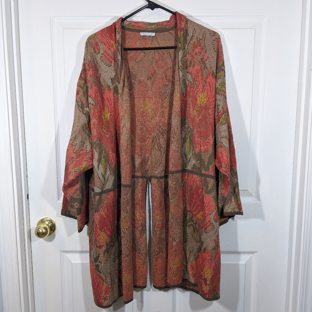 Peruvian Connection floral open cardigan sweater